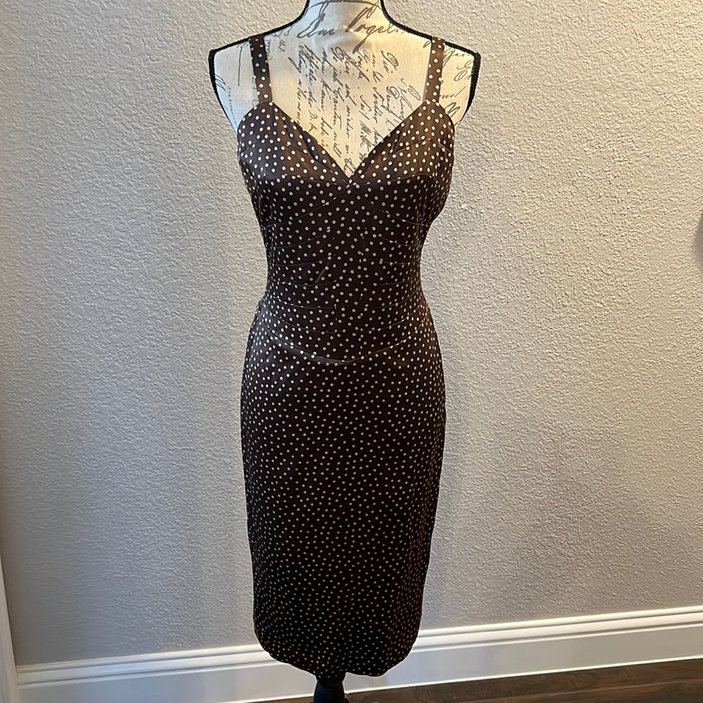 Arden B Brown Polka Dot Dress with lingerie straps & split in the back size L